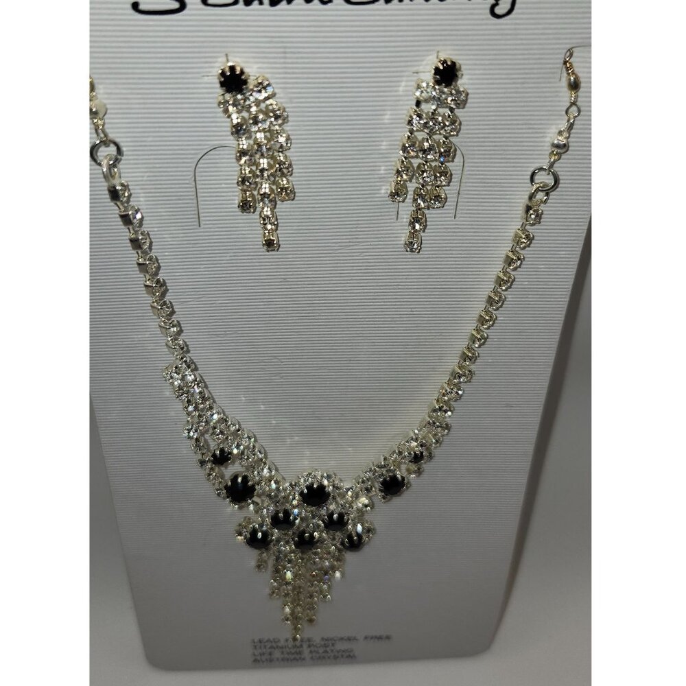 Saint Sammy Austrian Crystal Necklace/Earrings Set Black Stones Prom or Wedding